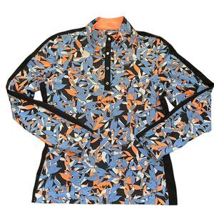 Tail White Label Top Womens Small Black Orange Floral Snap Mock Neck‎ Golf